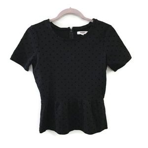 MADEWELL Black velvet dot peplum short sleeve blouse. Size XS